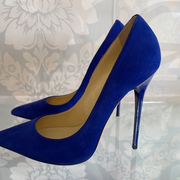 JIMMY CHOO Blue Suede Leather Pointed Toe Pumps/Heels - Picture 5 of 11
